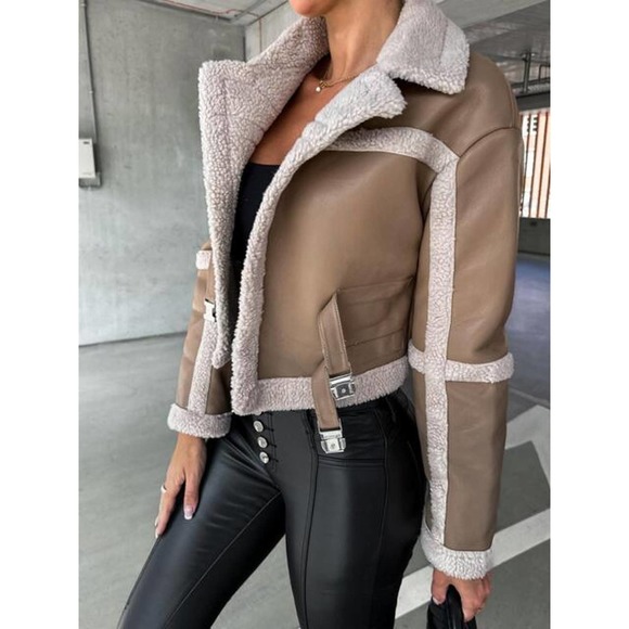 Vegan Leather Sherpa Moto Jacket - Picture 8 of 11